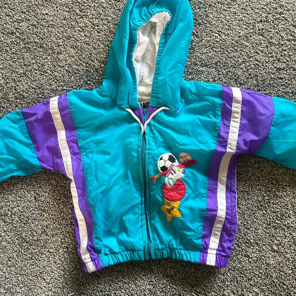 Vintage 80s-90s Colorful Kids' Hooded Jacket with Sports Patch